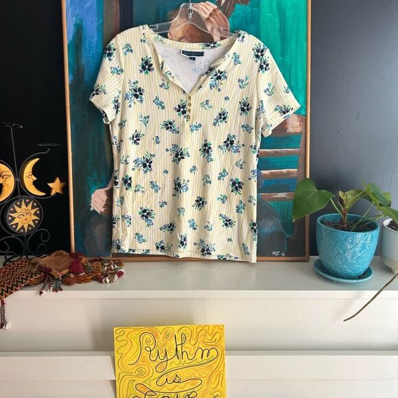 Karen Scott Yellow Floral Short Sleeve Top - Picture 3 of 16